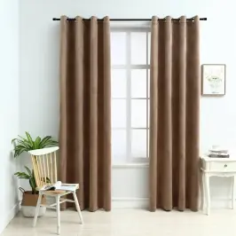 Biezie Aizkari Ar Riņķiem, 2 Gab., Bēšs Samts, 140X225 Cm Vidaxl