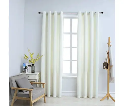 Biezie Aizkari Ar Riņķiem, 2 Gab., Krēmkrāsas Samts, 140X245 Cm Vidaxl