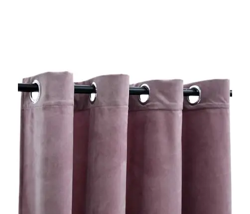 Biezie Aizkari Ar Riņķiem, 2 Gab., Rozā Samts, 140X225 Cm Vidaxl