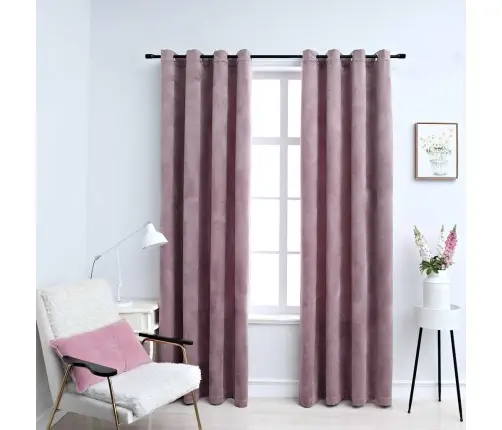 Pimendavad Kardinad Rõngastega 2 Tk Samet Antiikroosa 140X245Cm