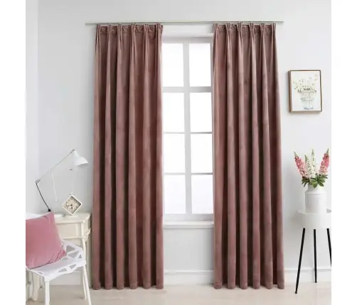 Pimendavad Kardinad 2 Tk Konksud, Samet, Vanaroosa, 140X225 Cm