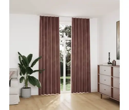 Biezie Aizkari Ar Āķiem, 2 Gab., Antīki Rozā Samts, 140X245 Cm Vidaxl