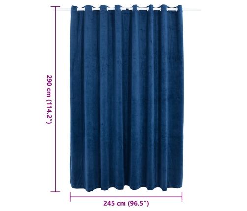 Biezais Aizkars Ar Metāla Riņķiem, Tumši Zils Samts, 290X245 Cm Vidaxl