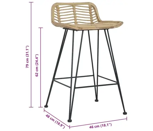Baro Kėdės, 2 Vnt., Natūralios Spalvos, Ratanas