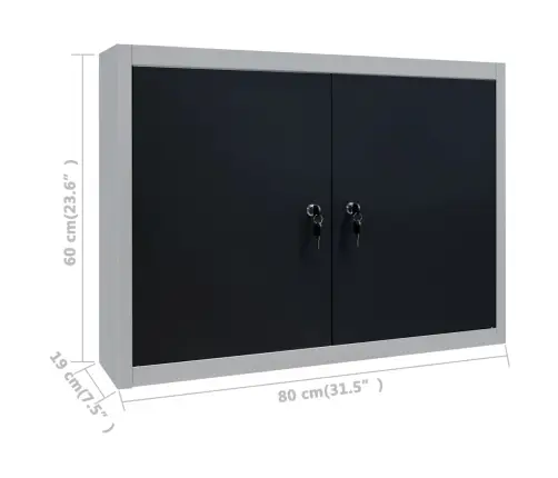 Sienas Instrumentu Skapis, Melns Un Pelēks Metāls Vidaxl