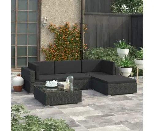 5-Osaline Aiamööblikomplekt Patjadega, Polürotang, Must