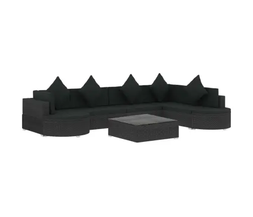 8-Osaline Aiamööblikomplekt Patjadega, Polürotang, Must