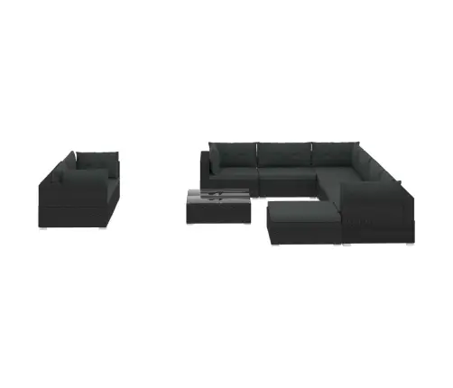 10-Osaline Aiamööblikomplekt Patjadega, Polürotang, Must
