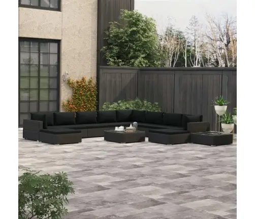 12-Daļīgs Dārza Atpūtas Mēbeļu Komplekts Ar Matračiem, Melns Pe Vidaxl