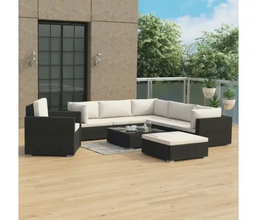 Sodo Komplektas Su Pagalvėlėmis, 8 Dalių, Juodas, Poliratanas