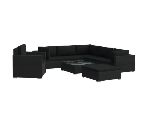 8-Daļīgs Dārza Atpūtas Mēbeļu Komplekts Ar Matračiem, Pe, Melns Vidaxl