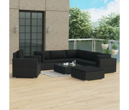 8-Daļīgs Dārza Atpūtas Mēbeļu Komplekts Ar Matračiem, Pe, Melns Vidaxl