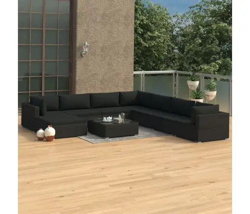 9-Daļīgs Dārza Atpūtas Mēbeļu Komplekts Ar Matračiem, Melns, Pe Vidaxl