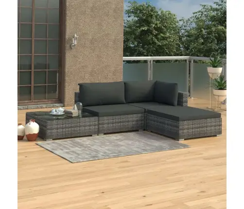 4-Osaline Aiamööblikomplekt Patjadega, Polürotang, Hall