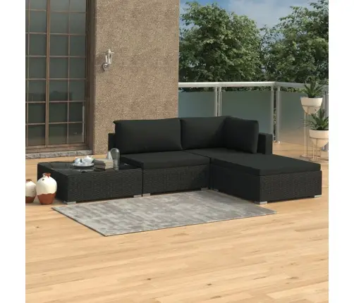 4-Daļīgs Dārza Mēbeļu Komplekts Ar Matračiem, Melns Pe Vidaxl