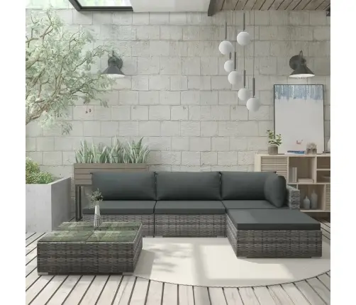 5-Osaline Aiamööblikomplekt Patjadega, Polürotang, Hall
