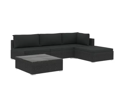 5-Osaline Aiamööblikomplekt Patjadega, Polürotang, Must