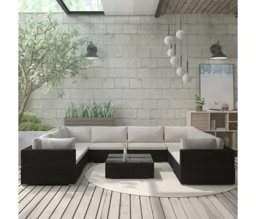 Sodo Baldų Komplektas Su Pagalvėmis, 9D., Juodas, Poliratanas