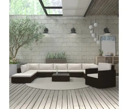 11-Daļīgs Dārza Atpūtas Mēbeļu Komplekts Ar Matračiem, Brūns Pe Vidaxl