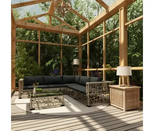 6-Osaline Aiamööblikomplekt Patjadega, Polürotang, Hall