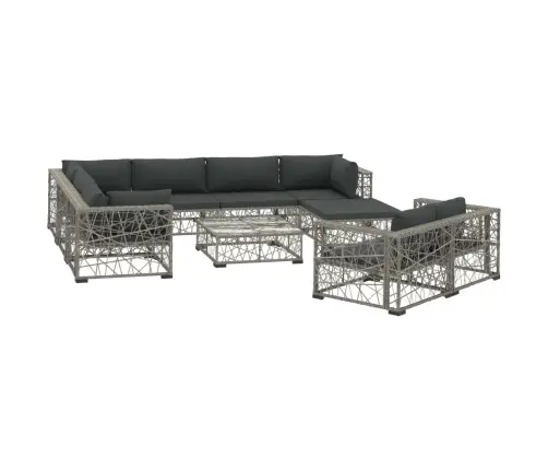 Sodo Baldų Komplektas Su Pagalvėmis, 10 Dalių, Pilkas, Ratanas