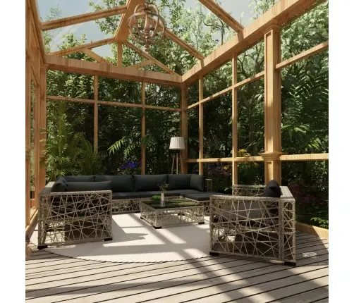 Sodo Baldų Komplektas Su Pagalvėmis, 10 Dalių, Pilkas, Ratanas