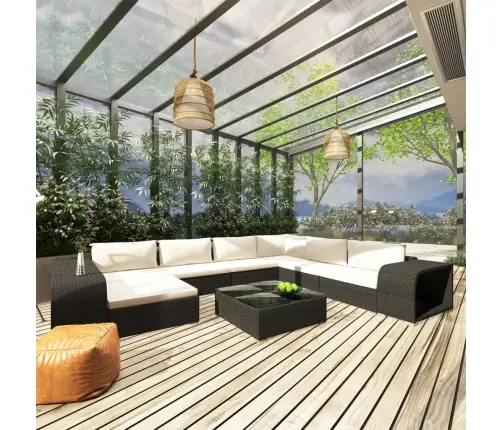 10-Osaline Aiamööblikomplekt Patjadega, Polürotang, Must