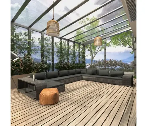 11-Daļīgs Dārza Atpūtas Mēbeļu Komplekts, Pelēks Pe Vidaxl