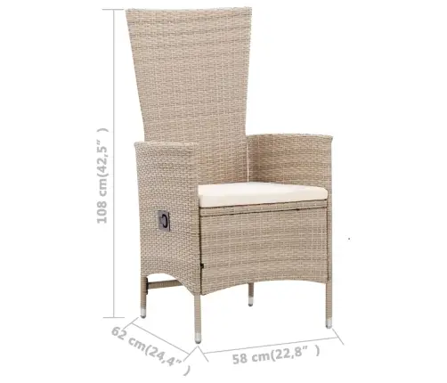 7-Osaline Aiamööblikomplekt Patjadega, Polürotang, Beež