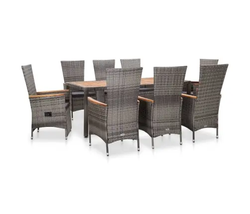 9-Daļīgs Dārza Mēbeļu Komplekts Ar Matračiem, Pelēks Pe Pinums Vidaxl