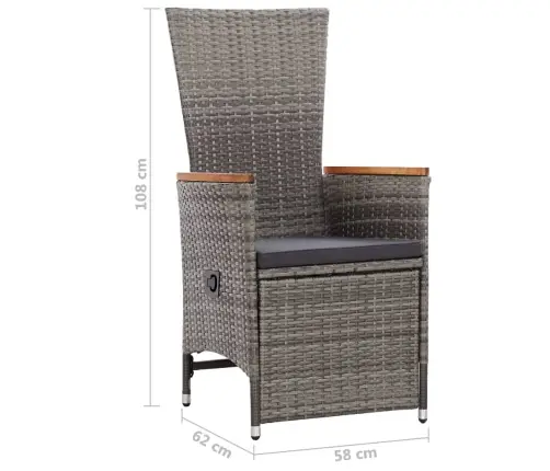 9-Daļīgs Dārza Mēbeļu Komplekts Ar Matračiem, Pelēks Pe Pinums Vidaxl