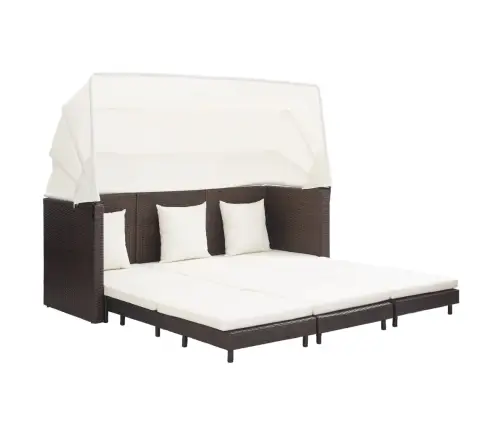 Ištraukiama Trivietė Sofa-Lova Su Stogeliu, Ruda, Poliratanas