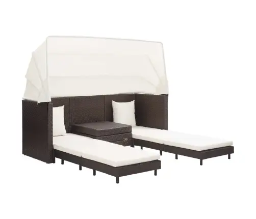 Ištraukiama Trivietė Sofa-Lova Su Stogeliu, Ruda, Poliratanas