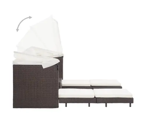 Ištraukiama Trivietė Sofa-Lova Su Stogeliu, Ruda, Poliratanas
