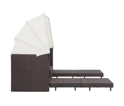 Ištraukiama Trivietė Sofa-Lova Su Stogeliu, Ruda, Poliratanas