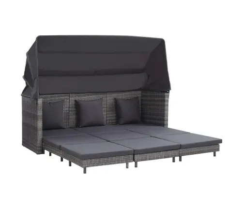 Ištraukiama Trivietė Sofa-Lova Su Stogeliu, Pilka, Poliratanas