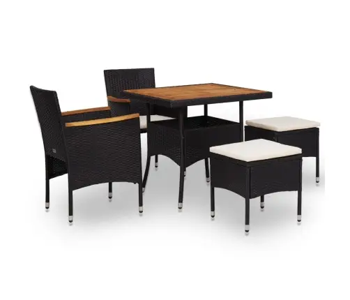 5-Daļīgs Dārza Mēbeļu Komplekts, Melns Pe, Akācijas Masīvkoks Vidaxl