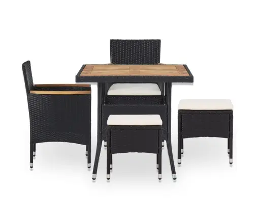 5-Daļīgs Dārza Mēbeļu Komplekts, Melns Pe, Akācijas Masīvkoks Vidaxl