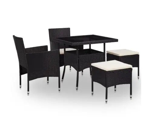 5-Osaline Aiamööblikomplekt, Must, Polürotang Ja Klaas
