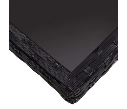 Dārza Galds, Melns Pe Rotangpalmas Pinums Un Stikls Vidaxl