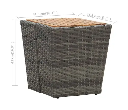 Tējas Galdiņš, Pelēks, 41,5X41,5X43 Cm, Pe, Akācijas Masīvkoks Vidaxl