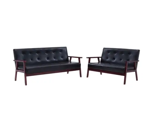 Sofos Komplektas, 2 Dalių, Juodos Spalvos, Dirbtinė Oda