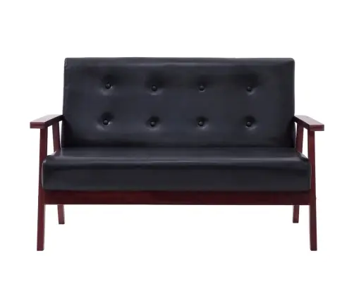 Sofos Komplektas, 2 Dalių, Juodos Spalvos, Dirbtinė Oda