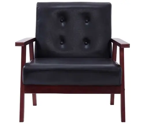 Sofos Komplektas, 3 Dalių, Juodos Spalvos, Dirbtinė Oda