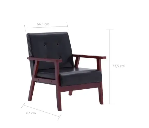 Sofos Komplektas, 3 Dalių, Juodos Spalvos, Dirbtinė Oda