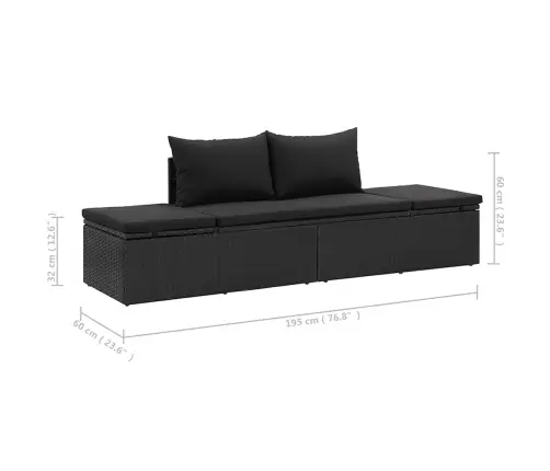 Sauļošanās Gulta Ar Matračiem, Melns Pe Pinums Vidaxl