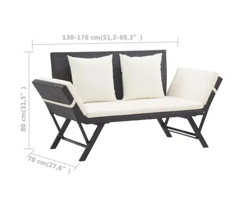 Dārza Sols Ar Matračiem, 176 Cm, Melns, Pe Rotangpalma Vidaxl