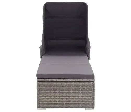 Sauļošanās Zvilnis Ar Nojumi Un Matraci, Pe Rotangpalma, Pelēks Vidaxl