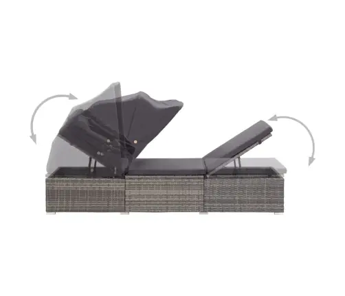 Sauļošanās Zvilnis Ar Nojumi Un Matraci, Pe Rotangpalma, Pelēks Vidaxl