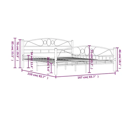 Voodiraam, Valge, Metallist, 160 X 200 Cm